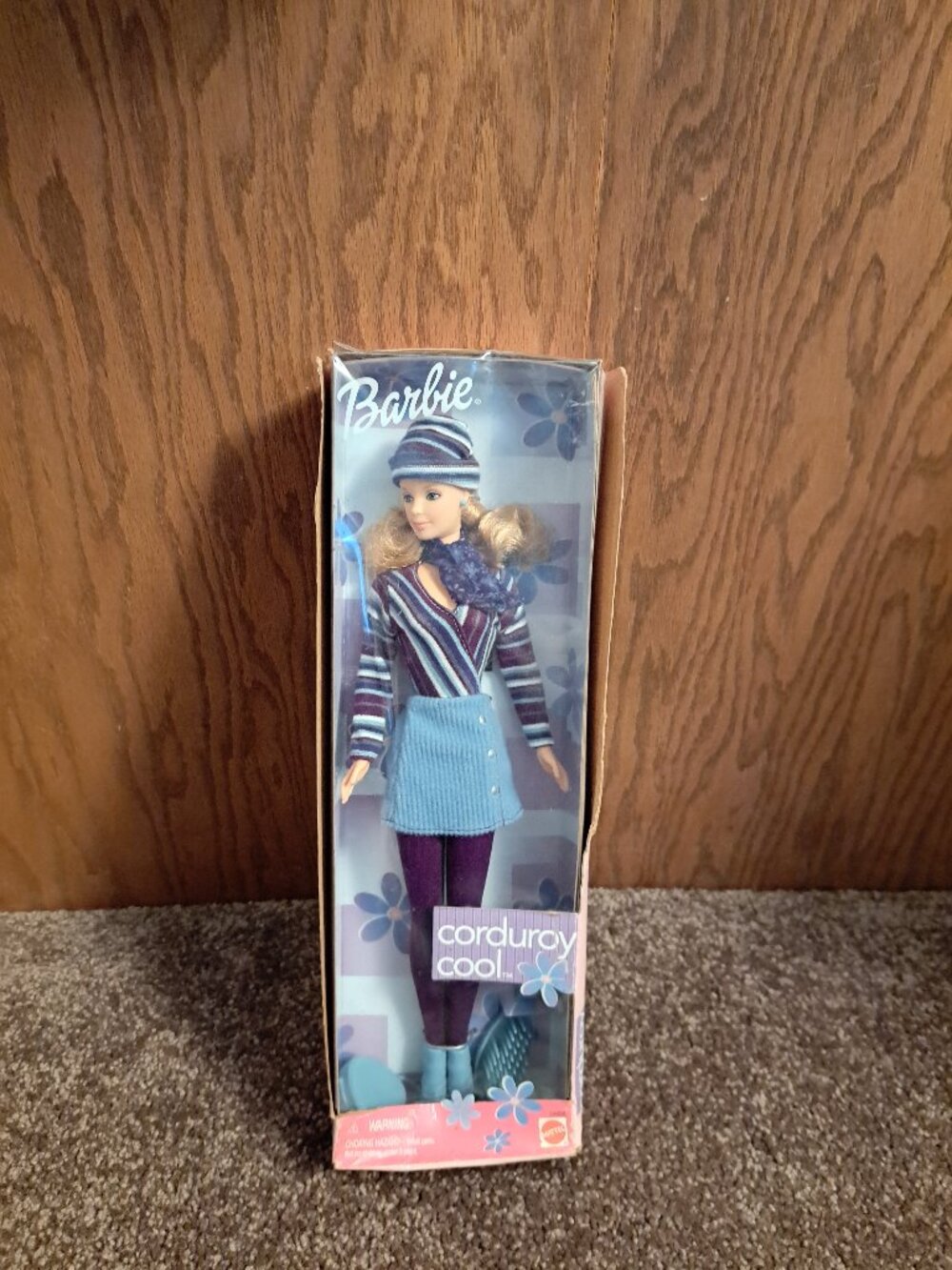 NIB DAMAGED Vintage Corduroy Cool Barbie Doll Blonde Blue Fashions 1999 Mattel